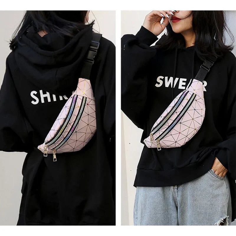 Geometric Pattern Waist Bag PU Belt Bag Unisex Chest Phone Pouch