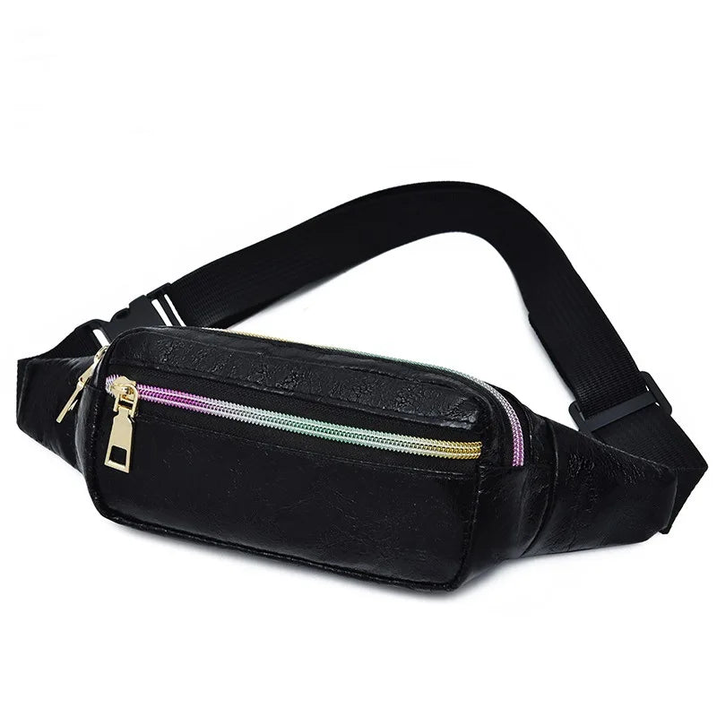 Laser Waist Bag Fanny Pack PU Leather Pocket Women Travel Chest Cross-Body Bag