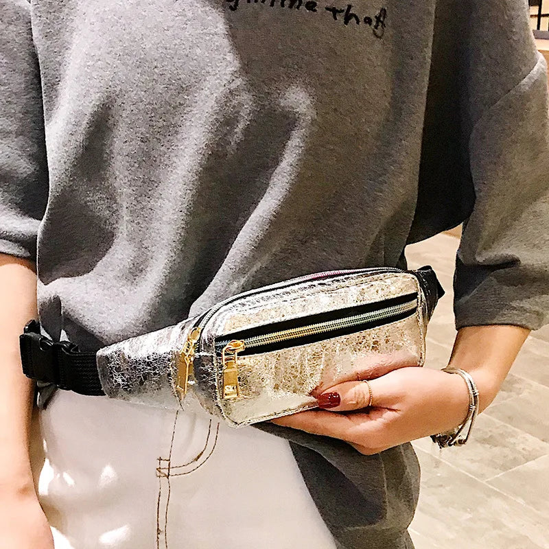 Laser Waist Bag Fanny Pack PU Leather Pocket Women Travel Chest Cross-Body Bag