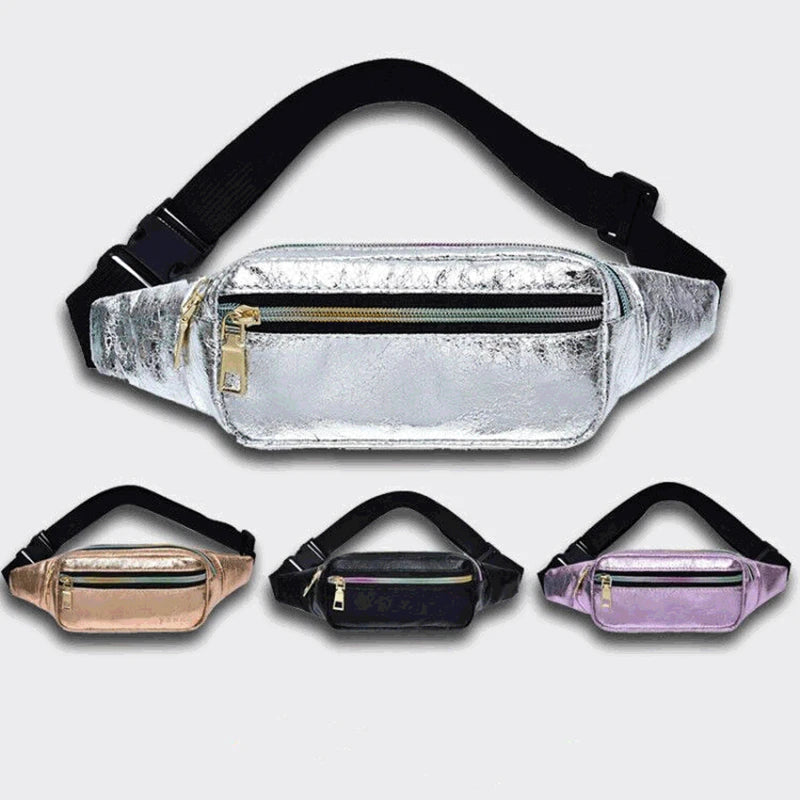 Laser Waist Bag Fanny Pack PU Leather Pocket Women Travel Chest Cross-Body Bag