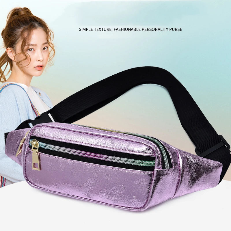 Laser Waist Bag Fanny Pack PU Leather Pocket Women Travel Chest Cross-Body Bag