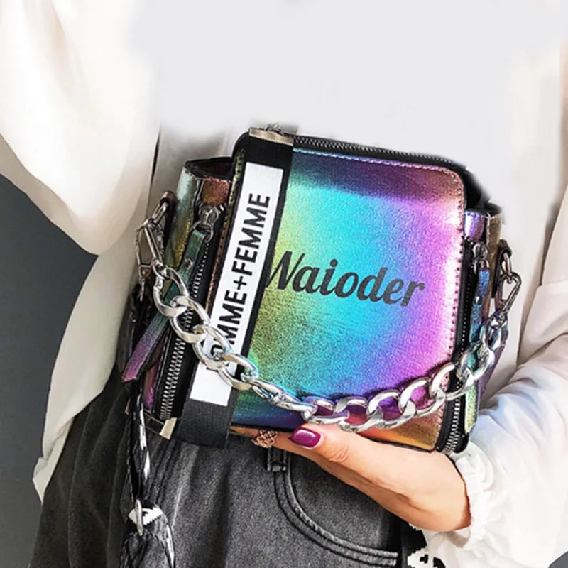 Laser Women Letter Shoulder Bag Handbag PU Messenger Bags For Lady Crossbody