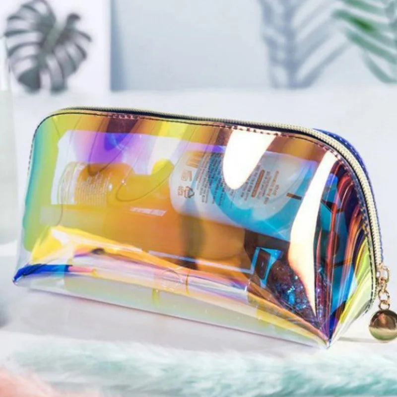 Transparent Laser Cosmetic Bag Semicircle Travel Portable Wash Bag