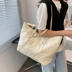 Lattice Large Tote Handbag Green Winter Nylon Women Shoulder Bag