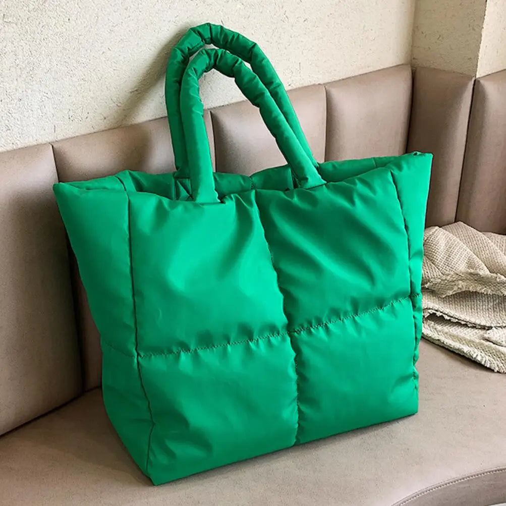Green Nylon Tote Bag Winter Handbag Shoulder Bag