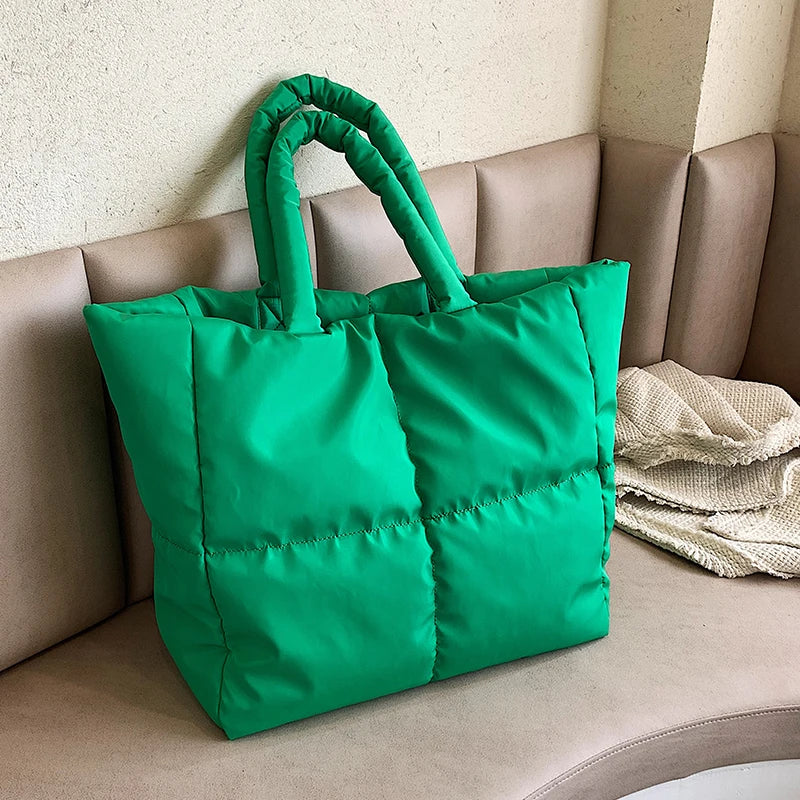 Green Nylon Tote Bag Winter Handbag Shoulder Bag
