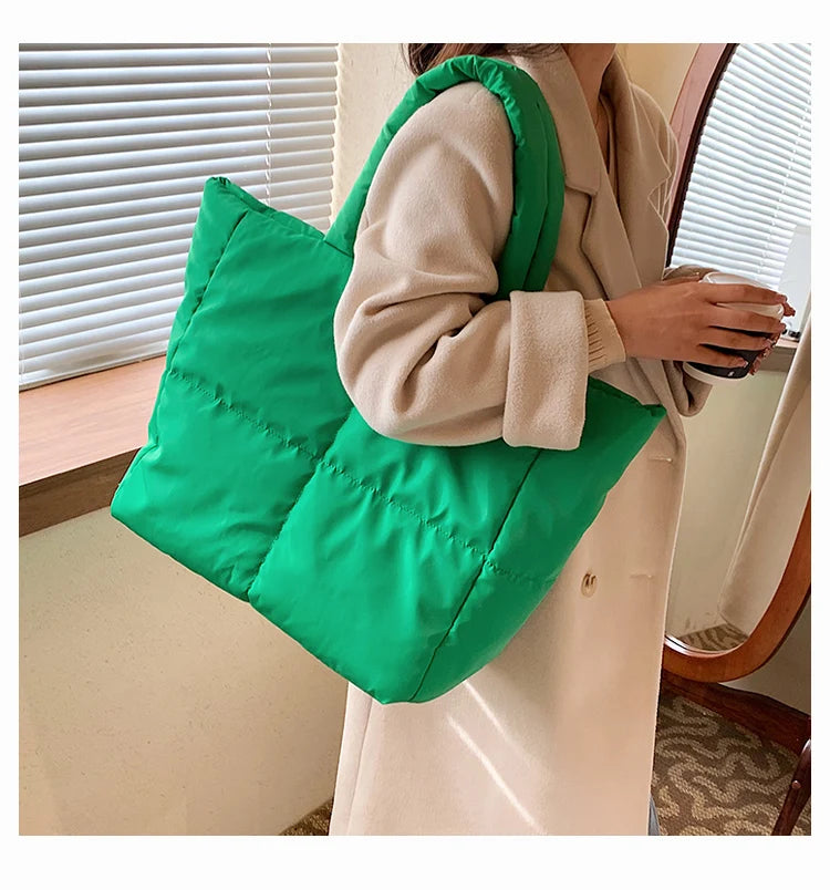 Green Nylon Tote Bag Winter Handbag Shoulder Bag