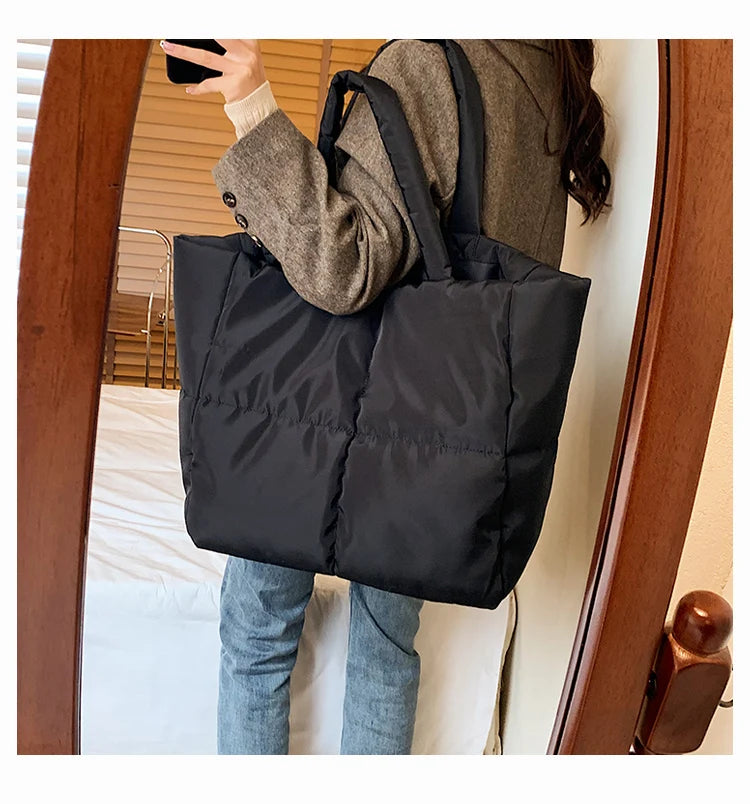 Green Nylon Tote Bag Winter Handbag Shoulder Bag