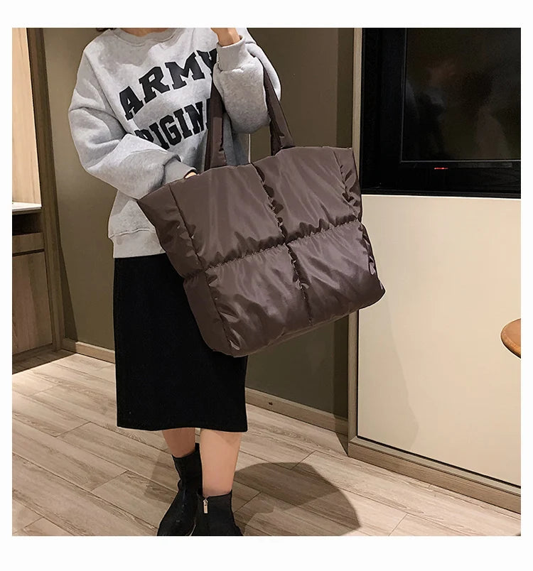 Green Nylon Tote Bag Winter Handbag Shoulder Bag