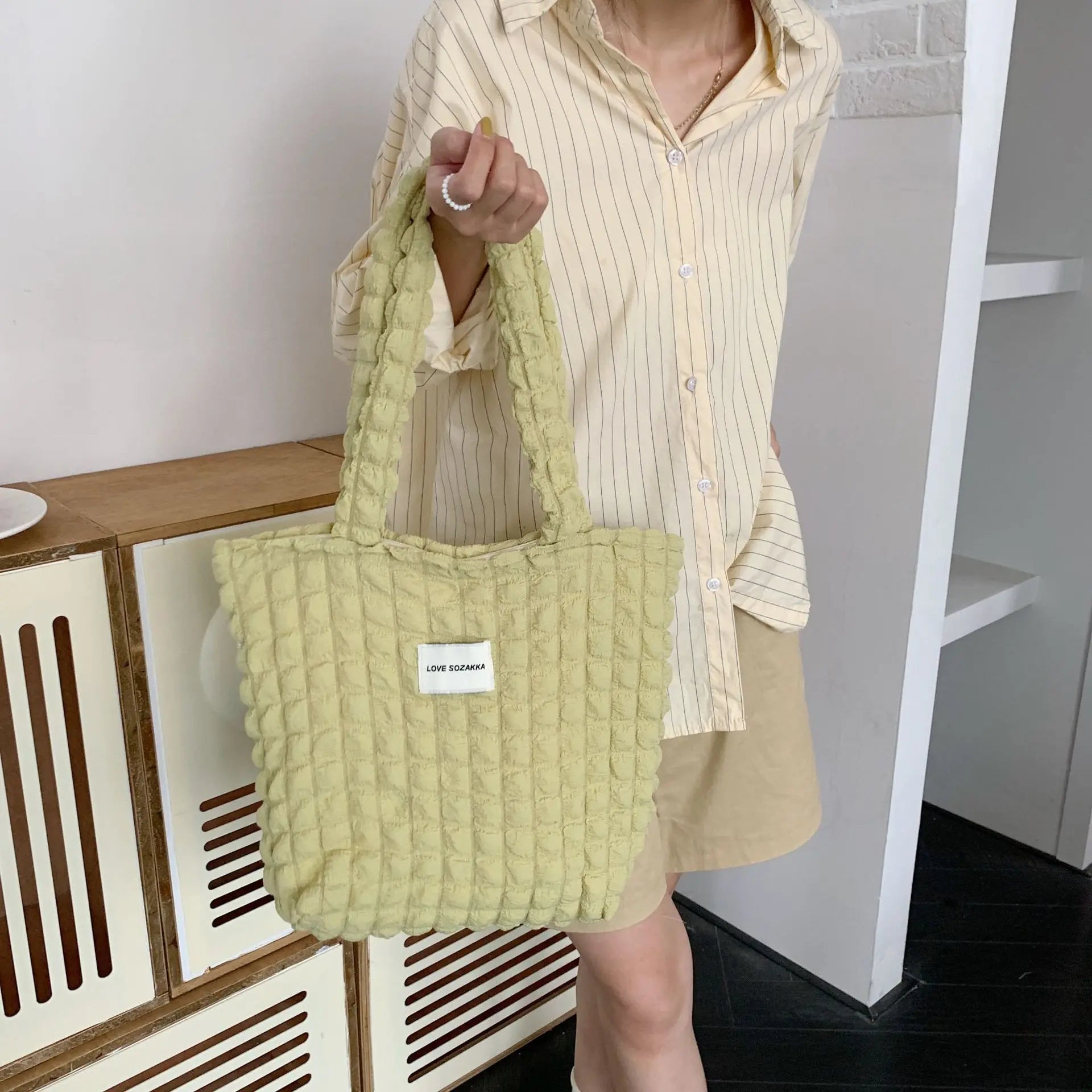 Lattice Pattern Shoulder Bag Large Capacity Tote Bags