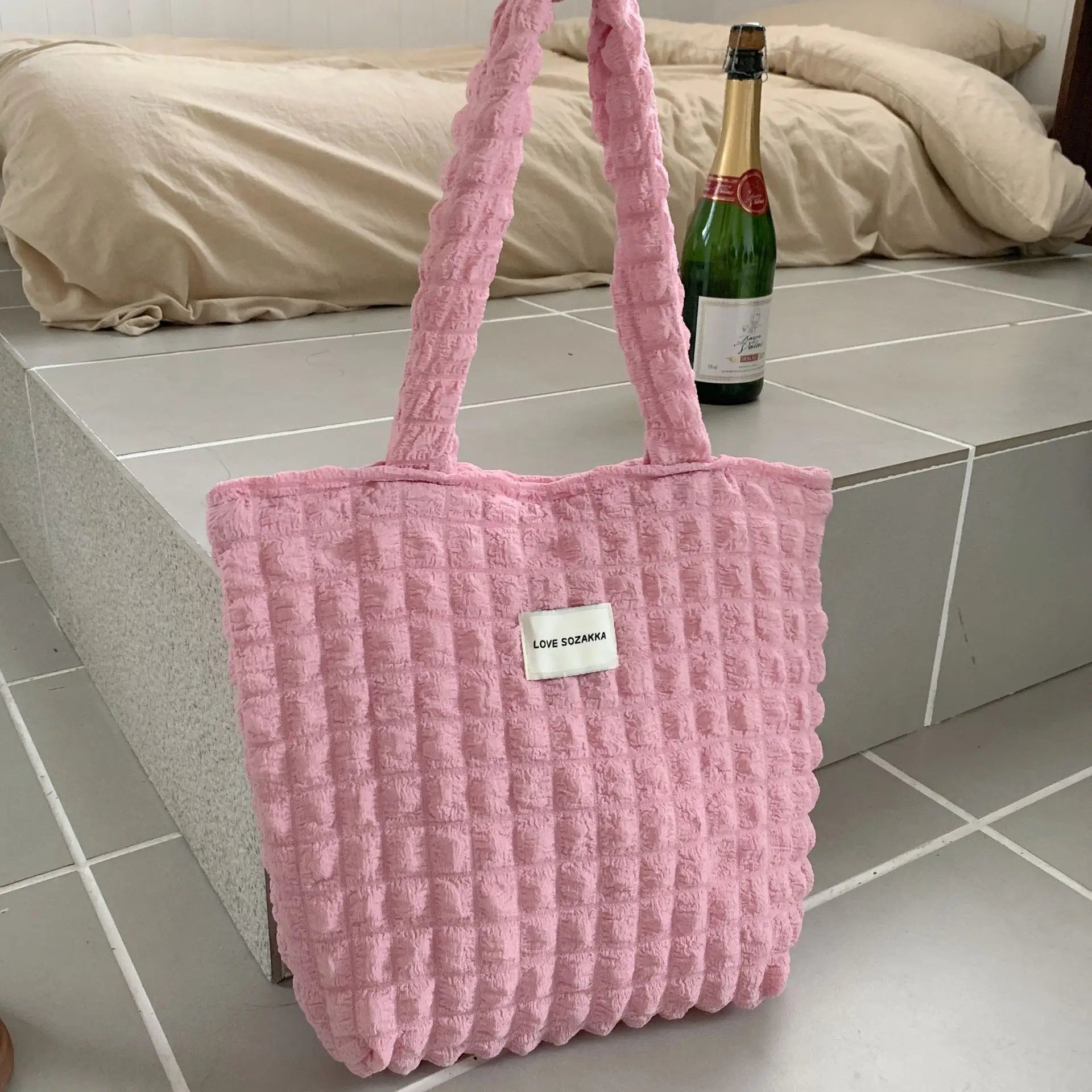 Lattice Pattern Shoulder Bag Large Capacity Tote Bags