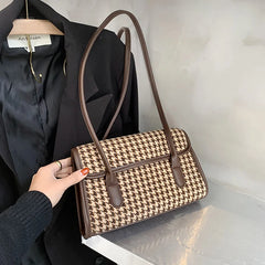 Lattice Pattern Small Shoulder Bag for Women Casual PU Leather Handbag