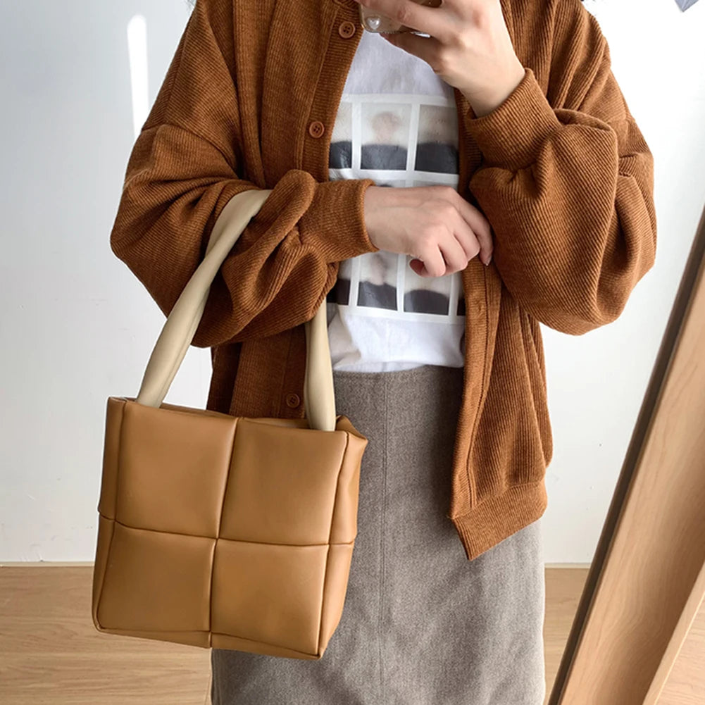 Checker Travel Padded Quilted Bags Underarm Bag Nylon Tote Bags for Women Winter