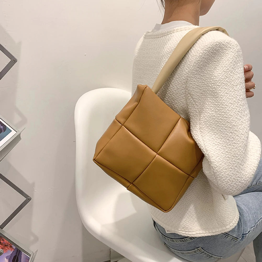 Checker Travel Padded Quilted Bags Underarm Bag Nylon Tote Bags for Women Winter