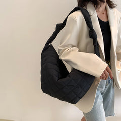 Lattice Pattern Women Shoulder Bag Winter Space Cotton Padded Handbag