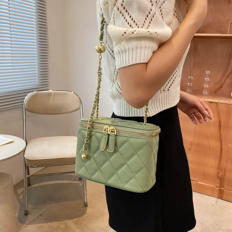 Lattice Square Box Crossbody Shoulder Bag PU Leather Women's Handbag
