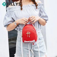 Leather Mini Backpack School Bag Women Style Solid Small Shoulder Bag