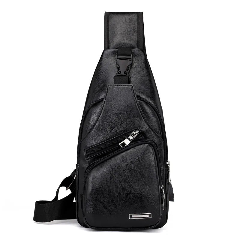 Men's Leather Chest Bag Messenger Shoulder Multi-Functional Crossbody Pouch