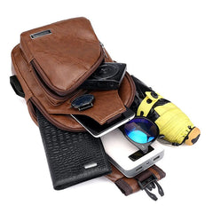 Men's Leather Chest Bag Messenger Shoulder Multi-Functional Crossbody Pouch
