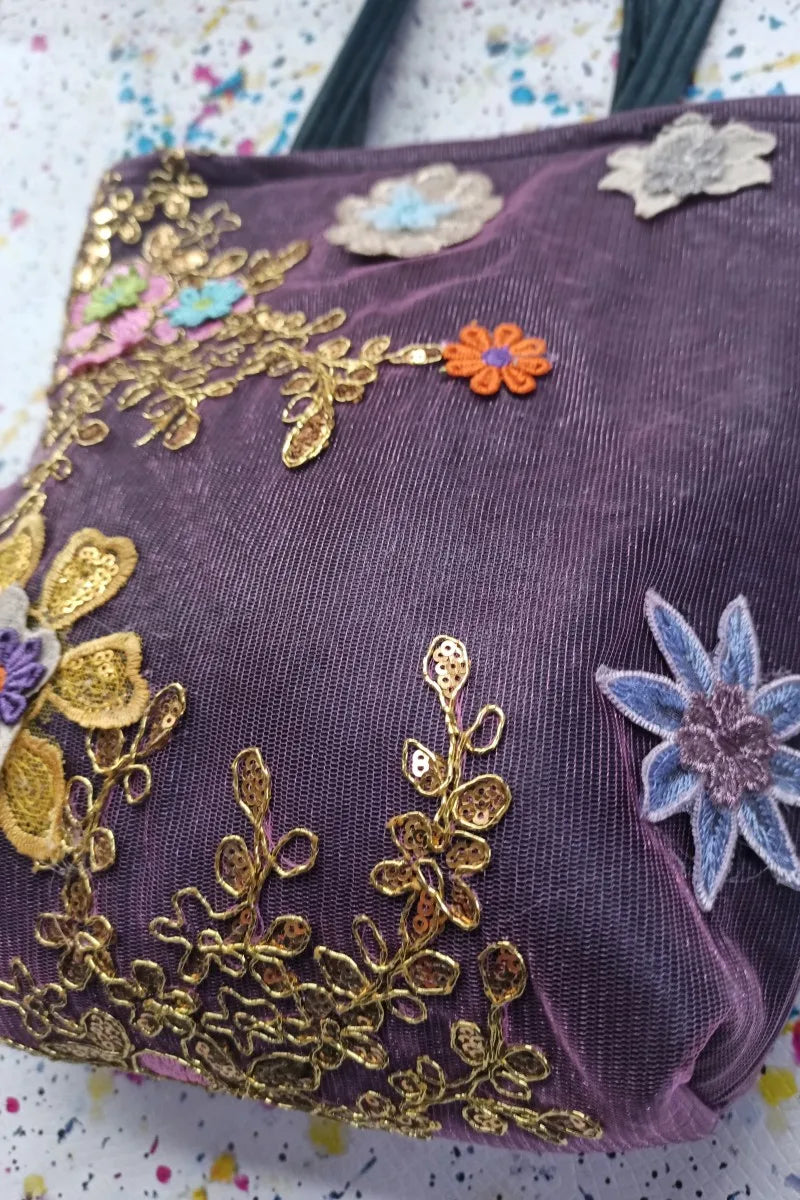 Leather DIY Lace Sequins Embroidery Shopping Bag