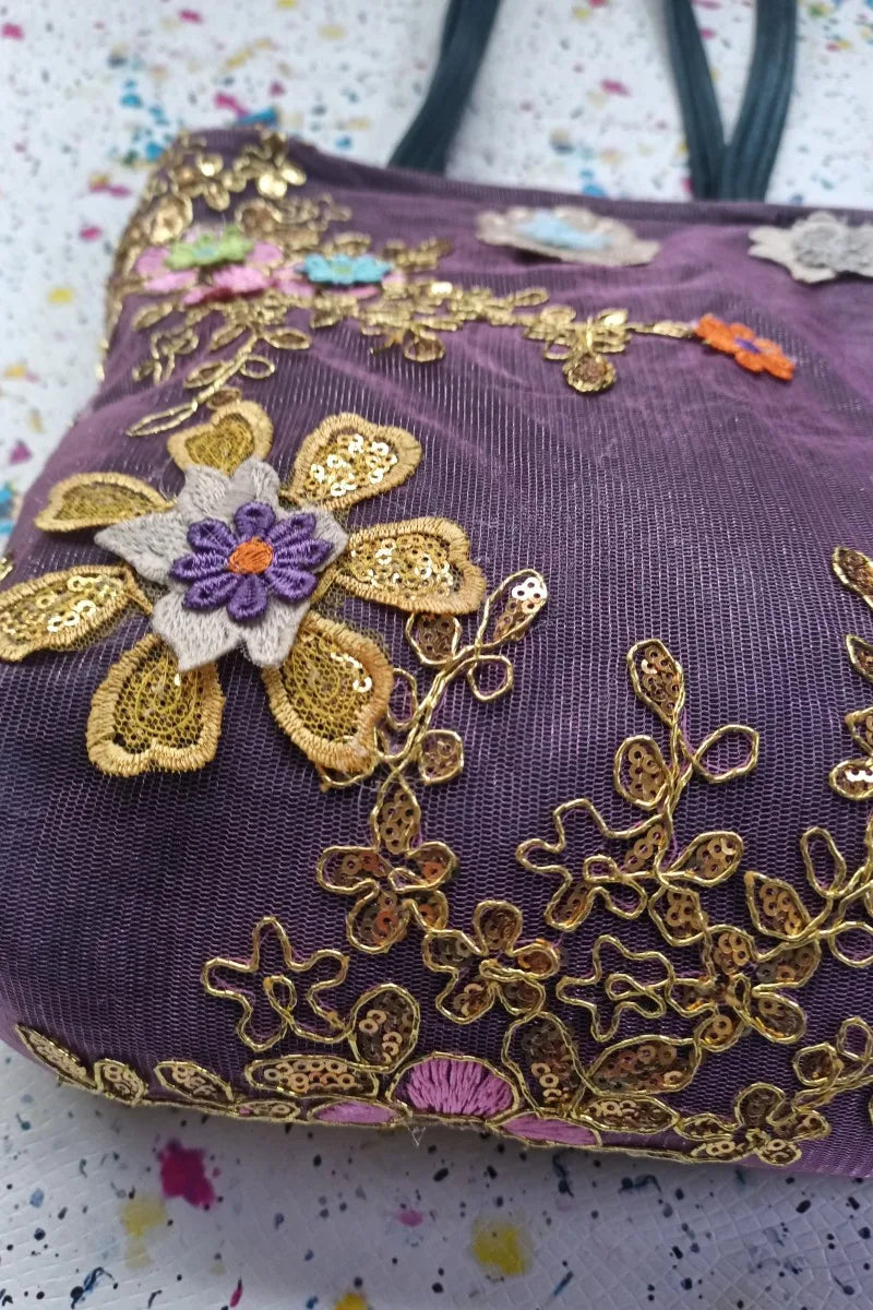 Leather DIY Lace Sequins Embroidery Shopping Bag