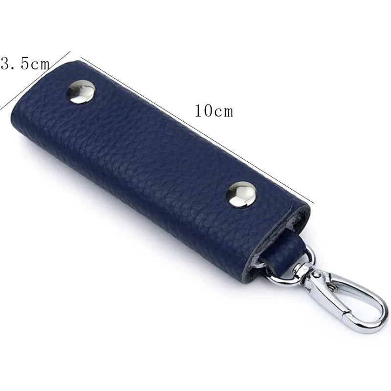 Leather Double Snap Key Holder Portable Solid Key Ring Organizer