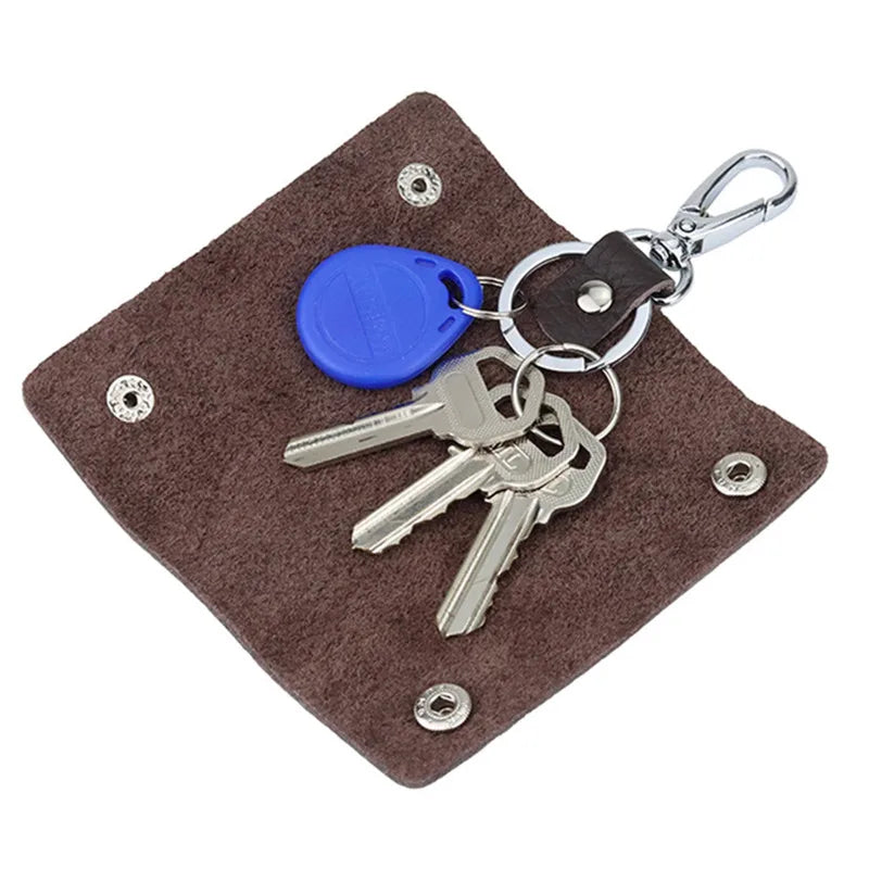 Leather Double Snap Key Holder Portable Solid Key Ring Organizer