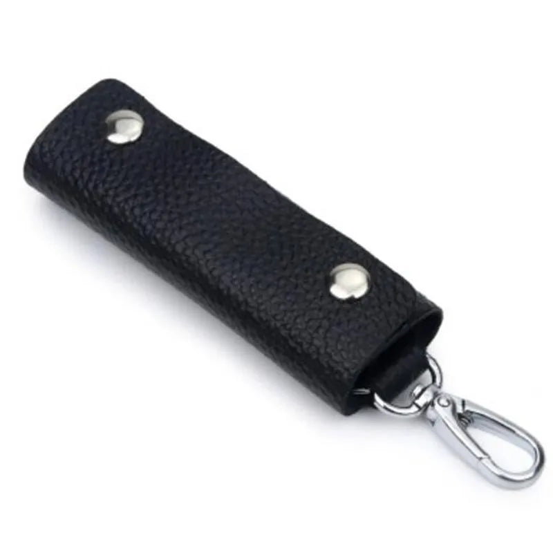 Leather Double Snap Key Holder Portable Solid Key Ring Organizer
