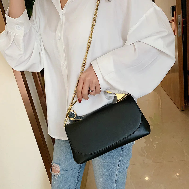 Small Leather Shoulder Bag with Chain Crossbody for Women