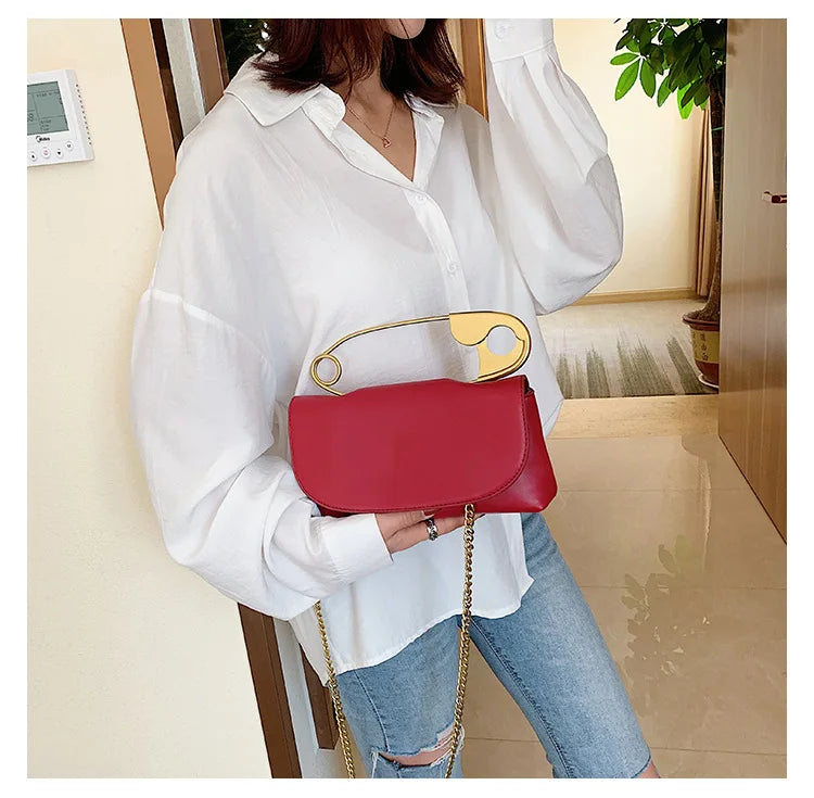 Small Leather Shoulder Bag with Chain Crossbody for Women