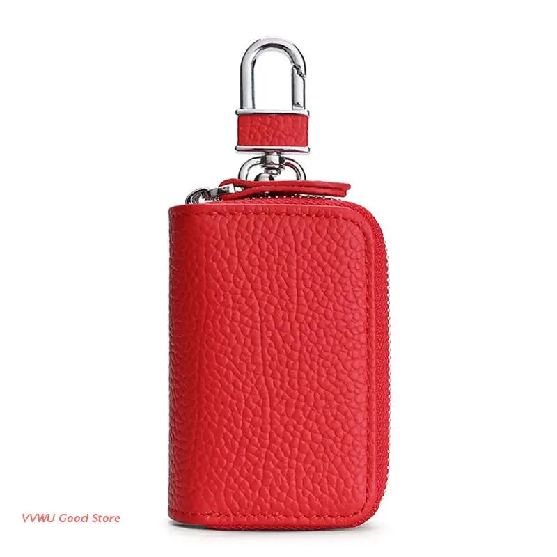 Leather Double Pocket Zipper Wallet Keychain Bag Multicolor