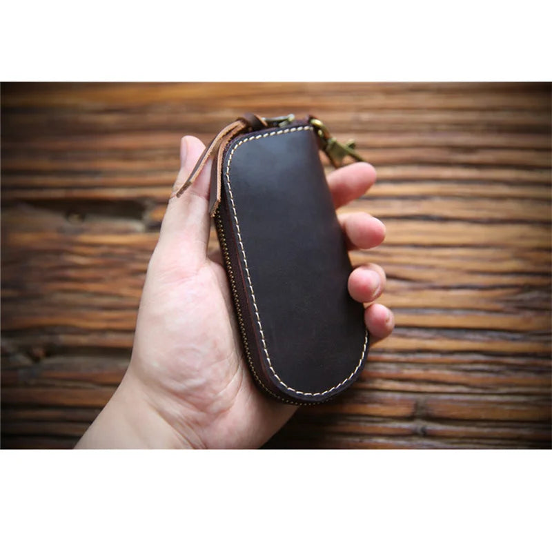 Leather Housekeeper Keychain Key Holder Zipper Ring Key Pouch