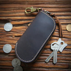 Leather Housekeeper Keychain Key Holder Zipper Ring Key Pouch