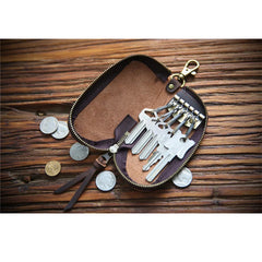 Leather Housekeeper Keychain Key Holder Zipper Ring Key Pouch