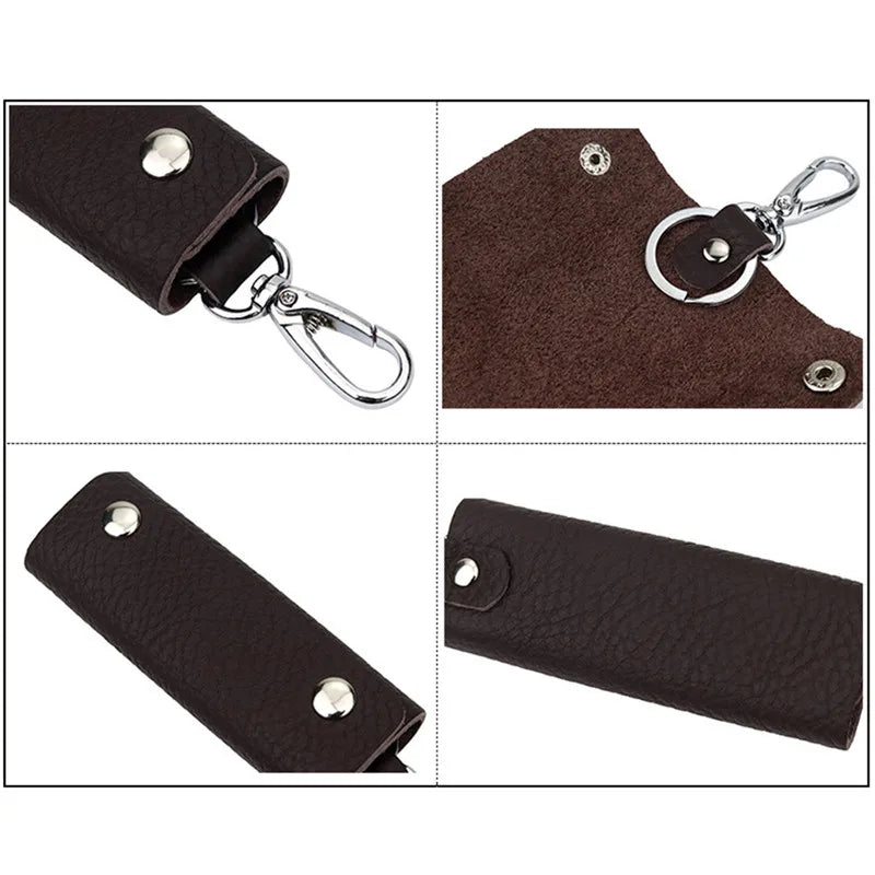 Leather Key Holder Unisex Key Ring Organizer Portable Solid Key Holder