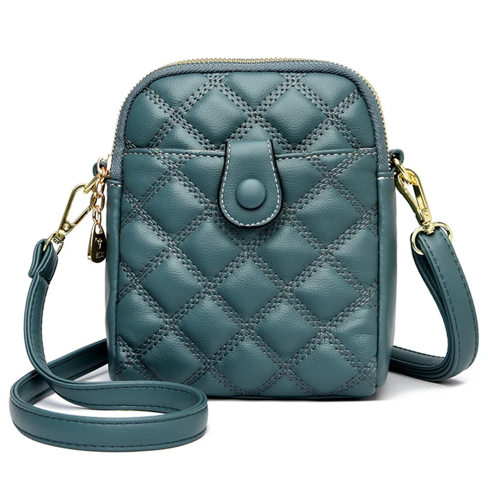 Quilted Rhombus Leather Messenger Handbag for Ladies