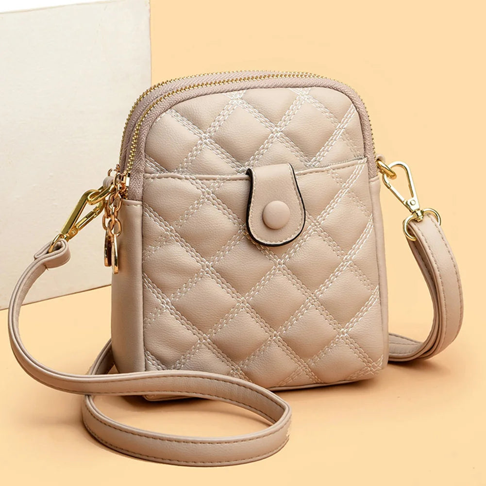 Quilted Rhombus Leather Messenger Handbag for Ladies - Phone Bags