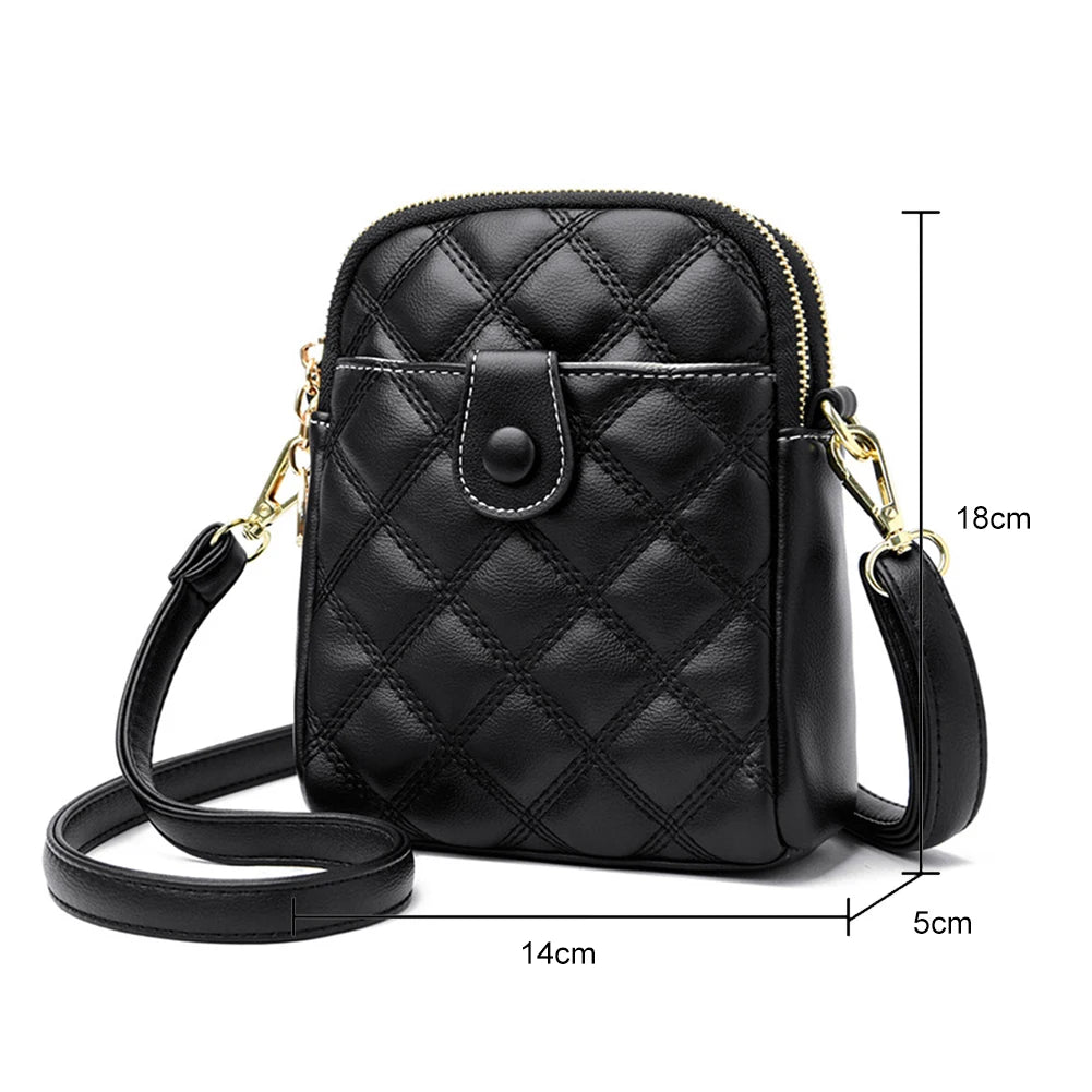 Quilted Rhombus Leather Messenger Handbag for Ladies - Phone Bags