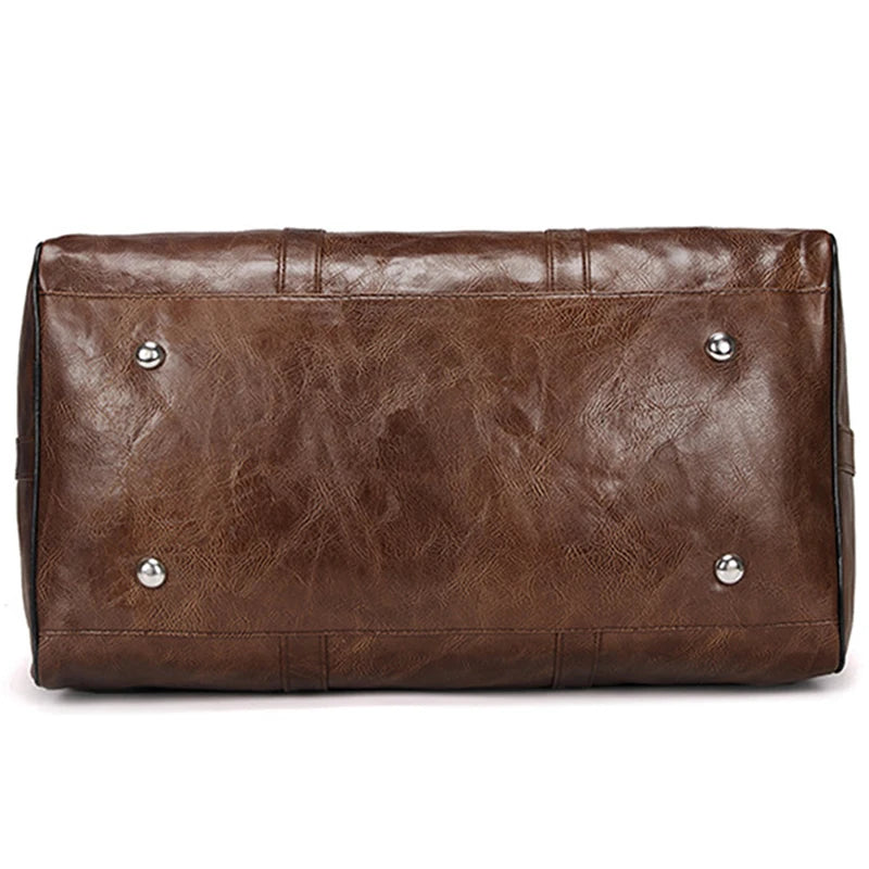 Large Leather Travel Duffle Bag Men Zipper Pu Fitness Handbag Luggage Shoulder