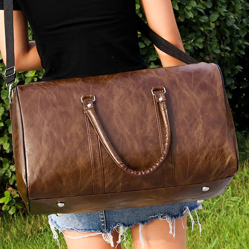 Large Leather Travel Duffle Bag Men Zipper Pu Fitness Handbag Luggage Shoulder