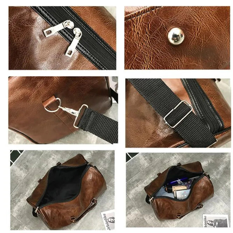 Large Leather Travel Bag Duffle Zipper Pu Shoulder Bag