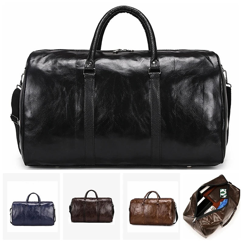 Large Leather Travel Duffle Bag Men Zipper Pu Fitness Handbag Luggage Shoulder