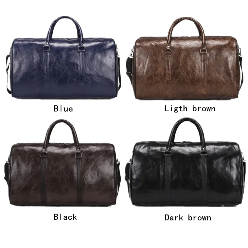 Large Duffle Bag Zipper Pu Leather Travel Bag Men