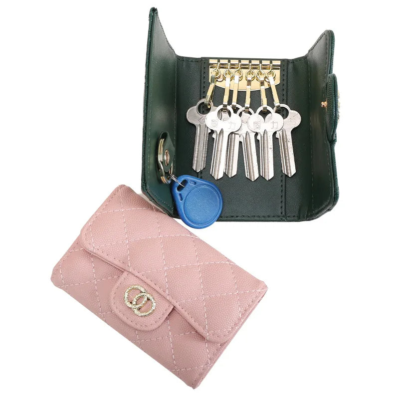 Real Cowhide Leather Wallet Key Holder Organizer Mini Purse for Women