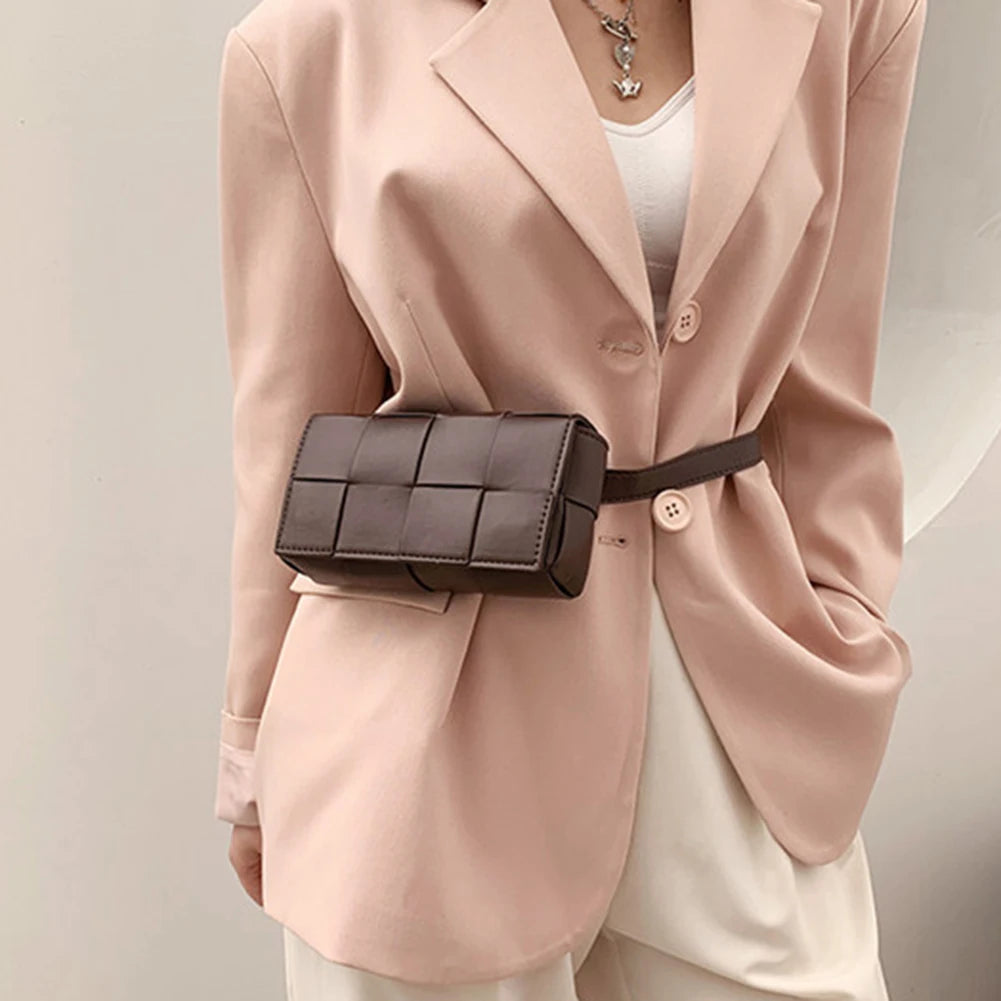 Leather Woven Waist Bag Belt Bag Crossbody Bag For Women