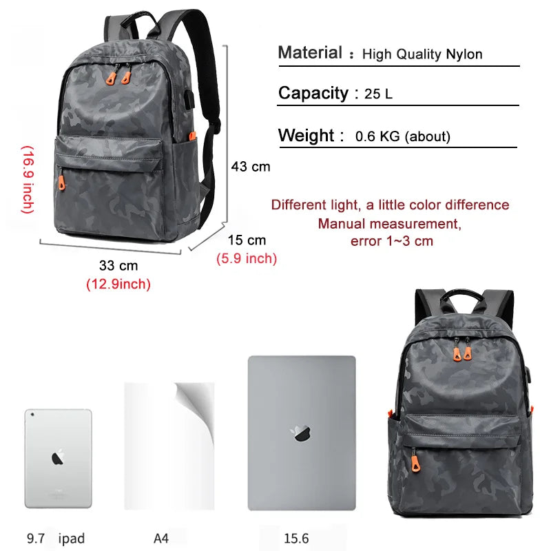 Leisure Laptop Backpack Camouflage Waterproof Travel Bag