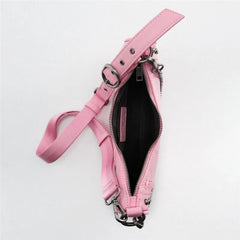 Leisure Hobo Chain Crossbody Bag Rivet Soft PU Leather Purses and Handbags