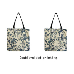 Floral Print Tote Bag Ceramic Chinoiserie High Capacity Shopping Bag