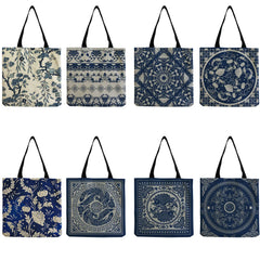 Floral Print Tote Bag Ceramic Chinoiserie High Capacity Shopping Bag
