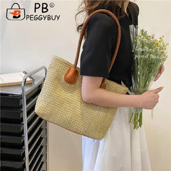 Women Straw Shoulder Bag Beach Rattan Handbag